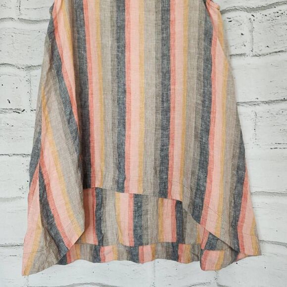 Pure Navy Sleeveless 100% Linen High Low Striped Summer Tank Top Size Small - Picture 4 of 11